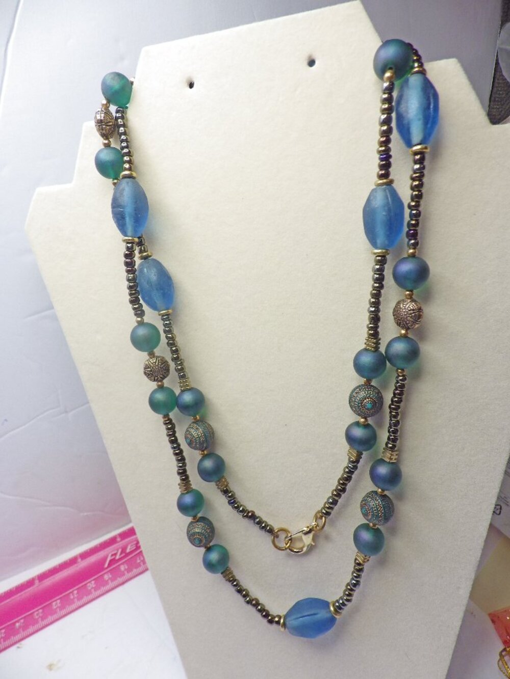 Blue/Green Glass Beaded Necklace 704F2